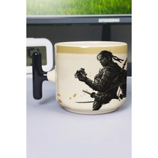 Zipzap Ghost Of Tsushima Baskılı Seramik Lüks Kupa (1 Adet) T Şeklinde Özel Siyah Kulp Dalga Kulp V1T
