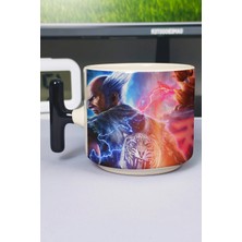 Zipzap Tekken Baskılı Seramik Lüks Kupa (1 Adet) T Şeklinde Özel Siyah Kulp Dalga Kulp V4T