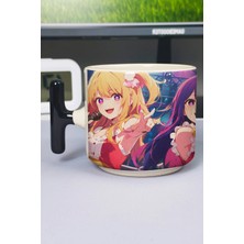 Zipzap Oshi No Ko Anime Baskılı Seramik Lüks Kupa (1 Adet) T Şeklinde Özel Siyah Kulp Dalga Kulp V5T
