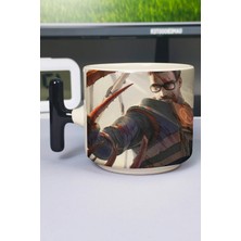 Zipzap Half Life Baskılı Seramik Lüks Kupa (1 Adet) T Şeklinde Özel Siyah Kulp Dalga Kulp V3T