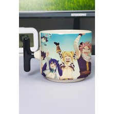 Zipzap Fairy Tail Anime Baskılı Seramik Lüks Kupa (1 Adet) T Şeklinde Özel Siyah Kulp Dalga Kulp V4T