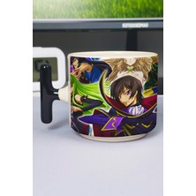 Zipzap Code Geass Anime Baskılı Seramik Lüks Kupa (1 Adet) T Şeklinde Özel Siyah Kulp Dalga Kulp V5T