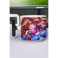 Zipzap Overwatch Baskılı Seramik Lüks Kupa (1 Adet) T Şeklinde Özel Siyah Kulp Dalga Kulp V3T