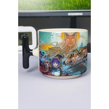 Zipzap Overwatch Baskılı Seramik Lüks Kupa (1 Adet) T Şeklinde Özel Siyah Kulp Dalga Kulp V4T