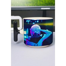 Zipzap Cyberpunk Edgerunners Anime Baskılı Seramik Lüks Kupa (1 Adet) T Şeklinde Özel Siyah Kulp Dalga Kulp V1T