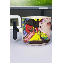 Zipzap Chainsaw Man Anime Baskılı Seramik Lüks Kupa (1 Adet) T Şeklinde Özel Siyah Kulp Dalga Kulp V3T