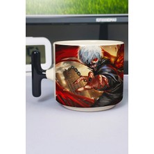 Zipzap Tokyo Ghoul Anime Baskılı Seramik Lüks Kupa (1 Adet) T Şeklinde Özel Siyah Kulp Dalga Kulp V4T
