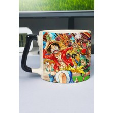 Zipzap One Piece Anime Baskılı Seramik Lüks Kupa (1 Adet) Özel Siyah Kulp Dalga Kulp V2D