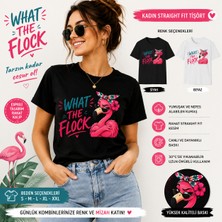 Tişört Kodu What The Flock Tasarımlı Kadın Straight Fit Tişört – Eğlenceli Flamingo Baskılı