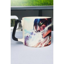Zipzap Attack On Titan Anime Baskılı Seramik Lüks Kupa (1 Adet) Özel Siyah Kulp Dalga Kulp V4D