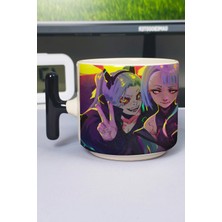 Zipzap Cyberpunk Edgerunners Anime Baskılı Seramik Lüks Kupa (1 Adet) T Şeklinde Özel Siyah Kulp Dalga Kulp V5T