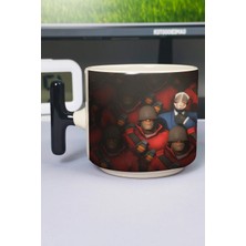 Zipzap Team Fortress Baskılı Seramik Lüks Kupa (1 Adet) T Şeklinde Özel Siyah Kulp Dalga Kulp V3T