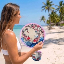 Nikaa Shop® Koi Balığı ve Kiraz Çiçeği Desenli Pratik Katlanabilir El Yelpazesi -Japon Stili Kılıflı Yuvarlak Pratik Otomatik Açılıp Kapanan Cep Yelpa