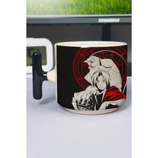Zipzap Fullmetal Alchemist: Brotherhood Anime Baskılı Seramik Lüks Kupa (1 Adet) T Şeklinde Özel Siyah Kulp Dalga Kulp V5T