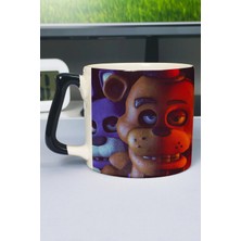 Zipzap Five Nights At Freddy's Baskılı Seramik Lüks Kupa (1 Adet) Özel Siyah Kulp Dalga Kulp V5D
