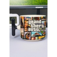 Zipzap Gta 5 Baskılı Seramik Lüks Kupa (1 Adet) T Şeklinde Özel Siyah Kulp Dalga Kulp V2T