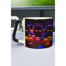 Zipzap Five Nights At Freddy's Baskılı Seramik Lüks Kupa (1 Adet) Özel Siyah Kulp Dalga Kulp V3D