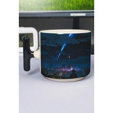 Zipzap Kimi No Na Wa Anime Baskılı Seramik Lüks Kupa (1 Adet) T Şeklinde Özel Siyah Kulp Dalga Kulp V1T