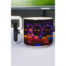 Zipzap Five Nights At Freddy's Baskılı Seramik Lüks Kupa (1 Adet) T Şeklinde Özel Siyah Kulp Dalga Kulp V3T