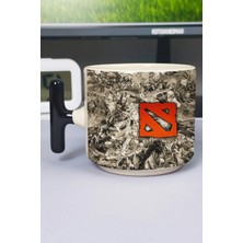 Zipzap Dota 2 Baskılı Seramik Lüks Kupa (1 Adet) T Şeklinde Özel Siyah Kulp Dalga Kulp V5T