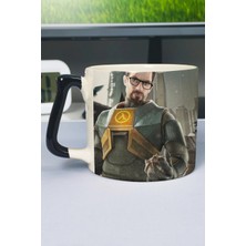 Zipzap Half Life Baskılı Seramik Lüks Kupa (1 Adet) Özel Siyah Kulp Dalga Kulp V2D