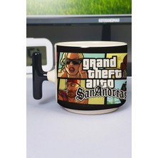 Zipzap Gta San Andreas Baskılı Seramik Lüks Kupa (1 Adet) T Şeklinde Özel Siyah Kulp Dalga Kulp V4T