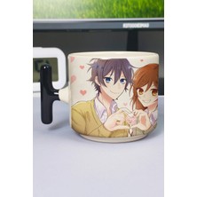 Zipzap Horimiya Anime Baskılı Seramik Lüks Kupa (1 Adet) T Şeklinde Özel Siyah Kulp Dalga Kulp V2T