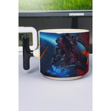 Zipzap Mass Effect Baskılı Seramik Lüks Kupa (1 Adet) T Şeklinde Özel Siyah Kulp Dalga Kulp V2T