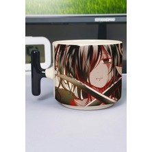 Zipzap Dororo Anime Baskılı Seramik Lüks Kupa (1 Adet) T Şeklinde Özel Siyah Kulp Dalga Kulp V3T