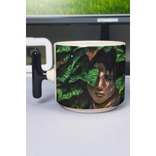 Zipzap Levi Ackerman Anime Baskılı Seramik Lüks Kupa (1 Adet) T Şeklinde Özel Siyah Kulp Dalga Kulp V4T