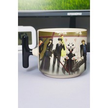 Zipzap Gintama Anime Baskılı Seramik Lüks Kupa (1 Adet) T Şeklinde Özel Siyah Kulp Dalga Kulp V2T