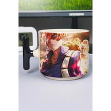 Zipzap Shoto Todoroki Anime Baskılı Seramik Lüks Kupa (1 Adet) T Şeklinde Özel Siyah Kulp Dalga Kulp V2T
