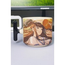Zipzap Fruits Basket Anime Baskılı Seramik Lüks Kupa (1 Adet) T Şeklinde Özel Siyah Kulp Dalga Kulp V3T