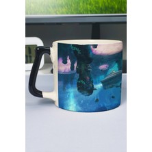 Zipzap Subnautica Baskılı Seramik Lüks Kupa (1 Adet) Özel Siyah Kulp Dalga Kulp V3D
