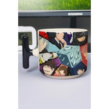 Zipzap Jujutsu Kaisen Anime Baskılı Seramik Lüks Kupa (1 Adet) T Şeklinde Özel Siyah Kulp Dalga Kulp V2T