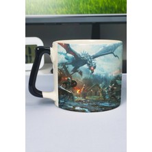 Zipzap Skyrim Baskılı Seramik Lüks Kupa (1 Adet) Özel Siyah Kulp Dalga Kulp V5D