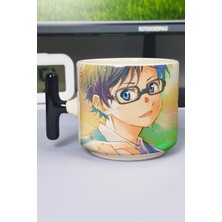 Zipzap Your Lie In April Anime Baskılı Seramik Lüks Kupa (1 Adet) T Şeklinde Özel Siyah Kulp Dalga Kulp V4T