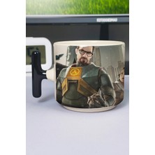 Zipzap Half Life Baskılı Seramik Lüks Kupa (1 Adet) T Şeklinde Özel Siyah Kulp Dalga Kulp V2T