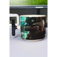 Zipzap Assasin's Creed Baskılı Seramik Lüks Kupa (1 Adet) T Şeklinde Özel Siyah Kulp Dalga Kulp V2T