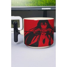 Zipzap Akame Ga Kill! Anime Baskılı Seramik Lüks Kupa (1 Adet) T Şeklinde Özel Siyah Kulp Dalga Kulp V1T