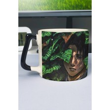Zipzap Levi Ackerman Anime Baskılı Seramik Lüks Kupa (1 Adet) Özel Siyah Kulp Dalga Kulp V4D