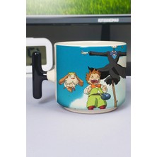 Zipzap Howl's Moving Castle Anime Baskılı Seramik Lüks Kupa (1 Adet) T Şeklinde Özel Siyah Kulp Dalga Kulp V4T