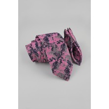 Milleniva Batik Desenli Pembe Gri Kravat & Mendil