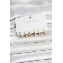 Luord-Store Pirinç Gold Renk Zirkon Taşlı Kadın Küpe Seti