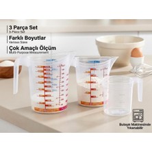 Abnturk Çok Amaçlı 3lü  Dereceli Ölçü Kabı Seti 400ML- 500ML- 1000ML  Un, Şeker  Sıvı ve Katı Ölçekli Hazne Ergonomik Maşrapa