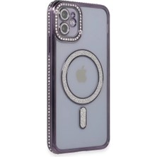AKM Newface Apple iPhone 11 Kılıf Joke Simli Magneticsafe Kılıf - Derin Mor