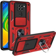 AKM Newface Xiaomi Redmi Note 9 4g Kılıf Pars Lens Yüzüklü Silikon - Kırmızı