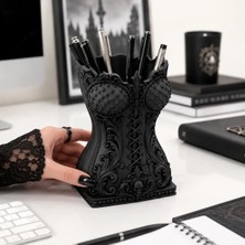 Demirhan3D 🖤 Gothic Corset Makyaj Organizeri | Siyah | Pla Doğa Dostu Kozmetik Düzenleyici | 12 x 8,2 x 8,5 cm