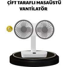 AyrStore Buğz 720° Dönebilen Çift Başlıklı USB Şarjlı Masaüstü Vantilatör – Sessiz ve Güçlü