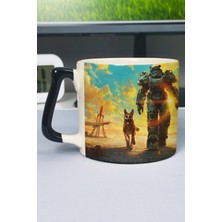 Zipzap Fallout Baskılı Seramik Lüks Kupa (1 Adet) Özel Siyah Kulp Dalga Kulp V1D